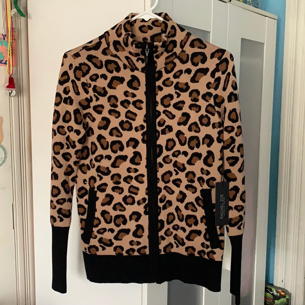 Rachael Zoe leopard zip up sweater
